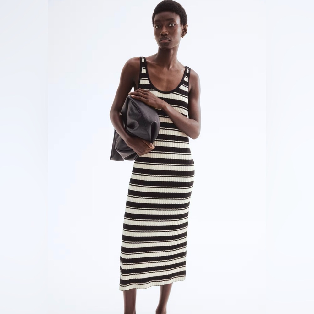 H&M NWOT Rib-Knit Black and Cream Sleeveless Dress